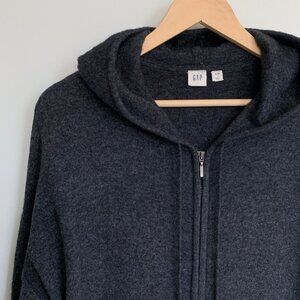 Gap alpaca wool blend zip hoodie longline sweater charcoal heather XL